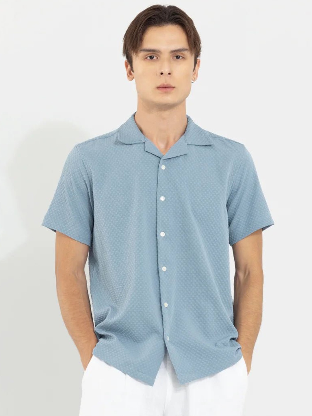 

Snitch Blue Boxy Self Design Casual Shirt