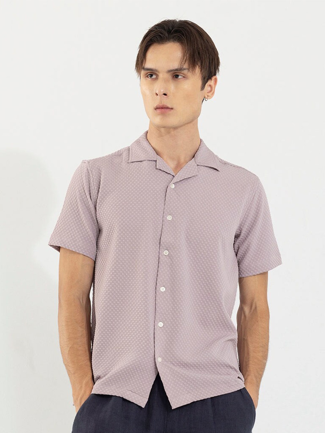 

Snitch Classic Geometric Self Designed Boxy-Fit Casual Shirt, Mauve