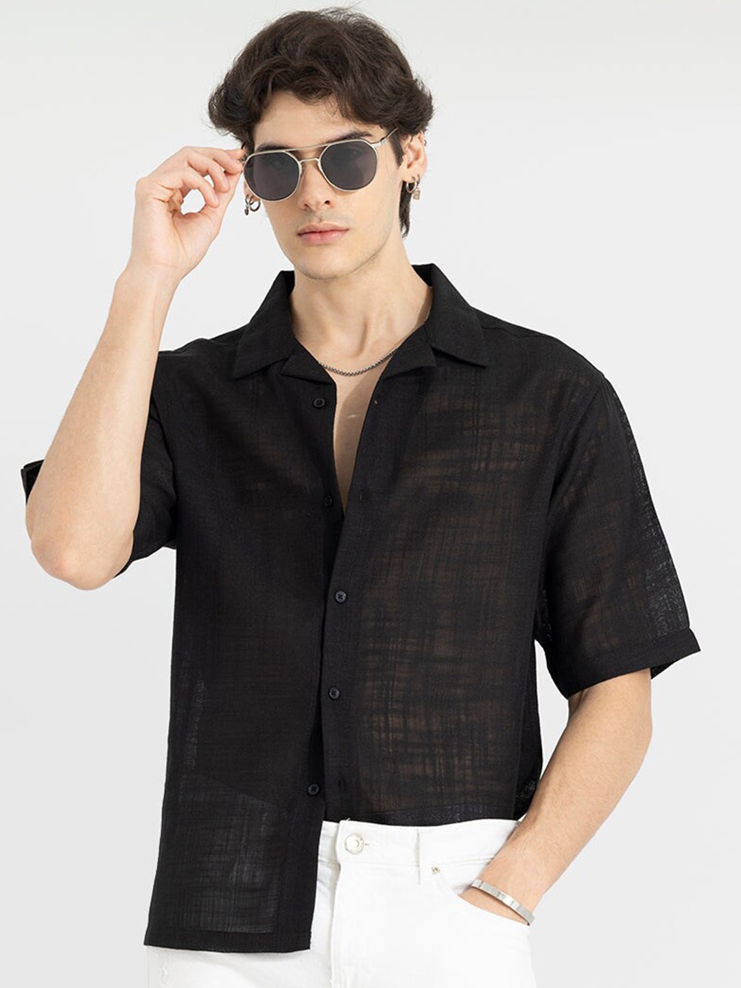 

Snitch Classic Oversized Pure Cotton Casual Shirt, Black