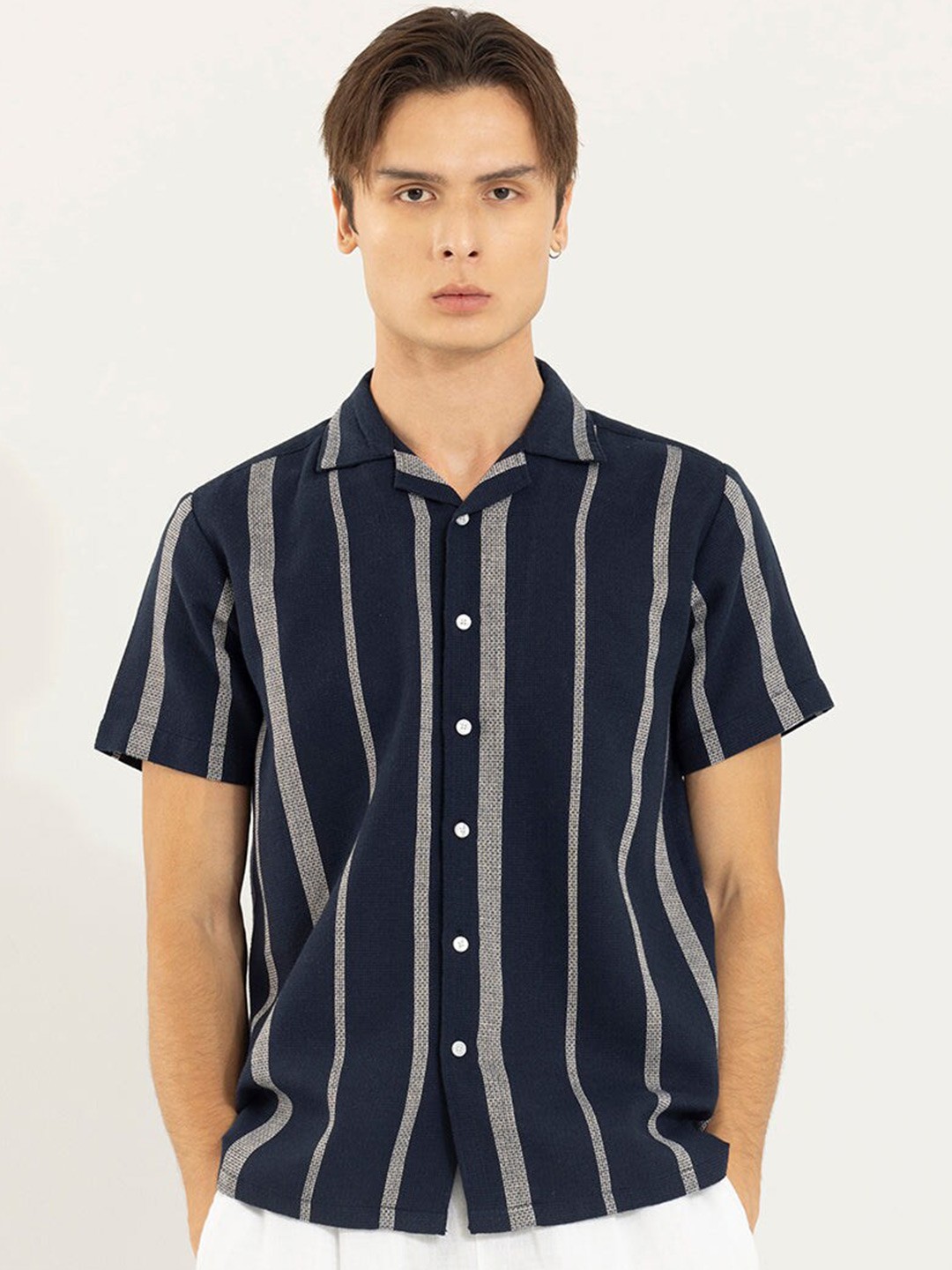 

Snitch Classic Striped Pure Cotton Casual Shirt, Navy blue