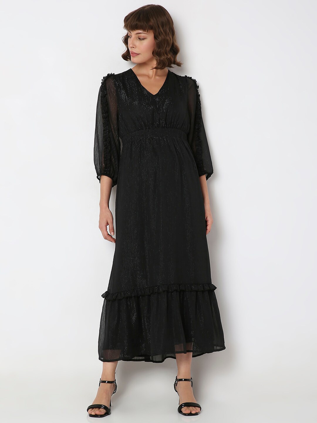 

Vero Moda Blingy V-Neck A-line Midi Dress, Black
