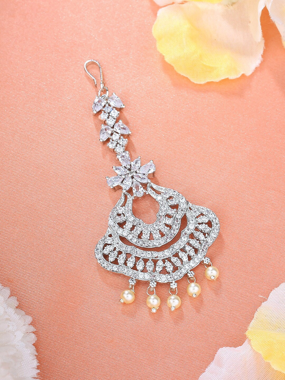 

Estele Rhodium-Plated CZ-Studded Maang Tika, Silver