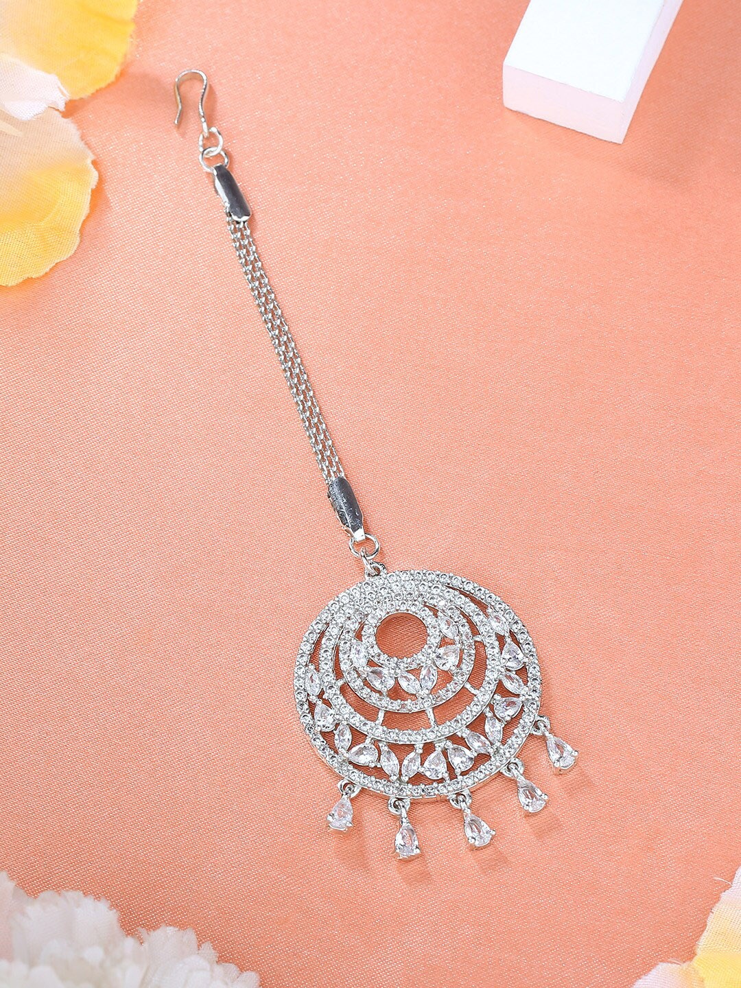 

Estele Rhodium-Plated CZ-Studded Maang Tika, Silver