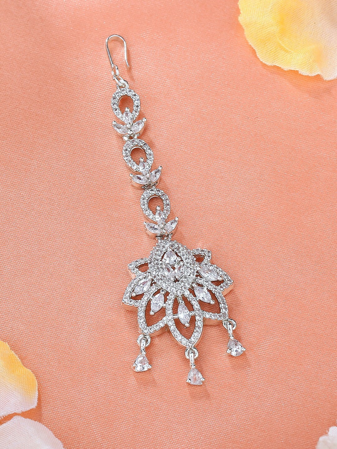 

Estele Rhodium-Plated CZ-Studded Maang Tika, Silver