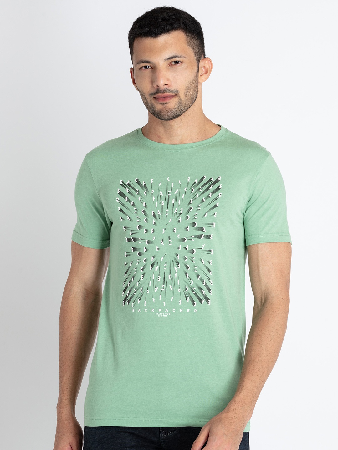 

Status Quo Typography Printed Pure Cotton T-shirt, Green