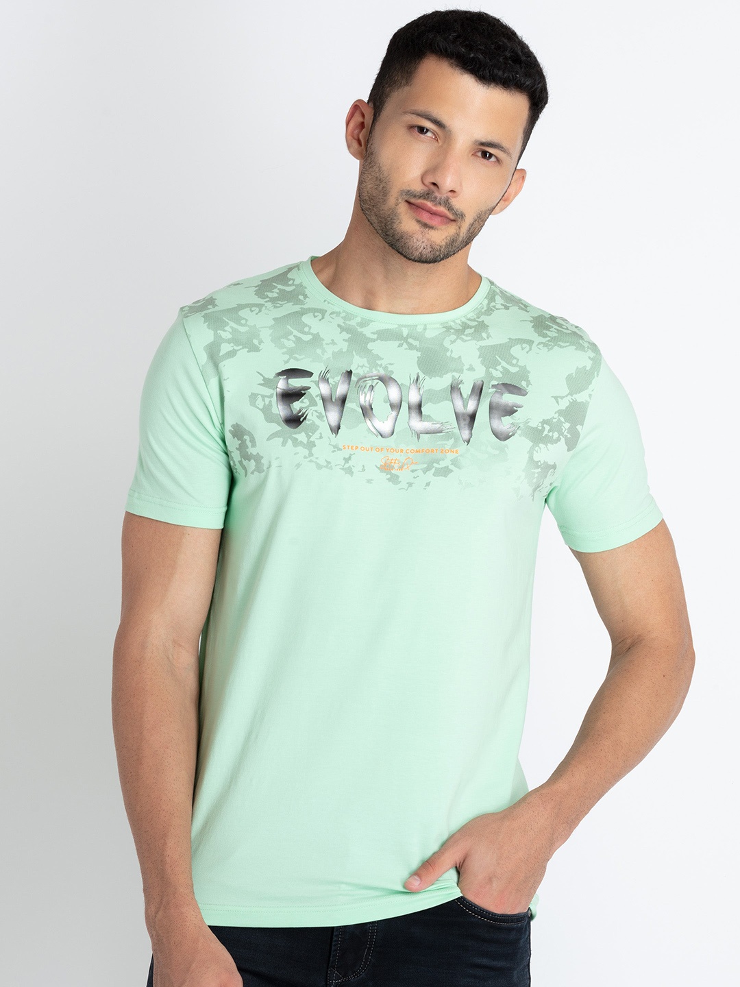 

Status Quo Graphic Printed Cotton T-shirt, Green