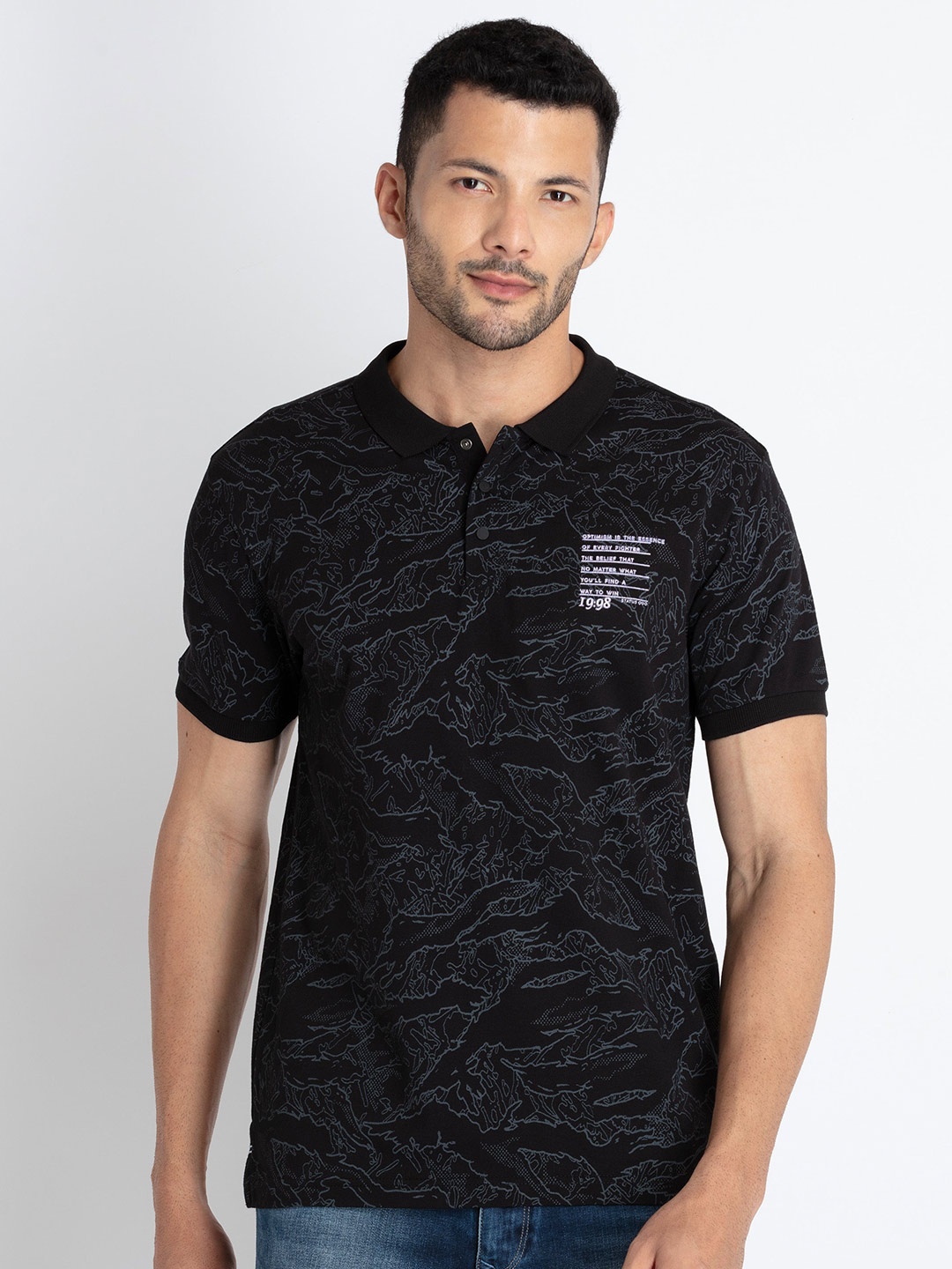 

Status Quo Henley Neck Cotton T-shirt, Black