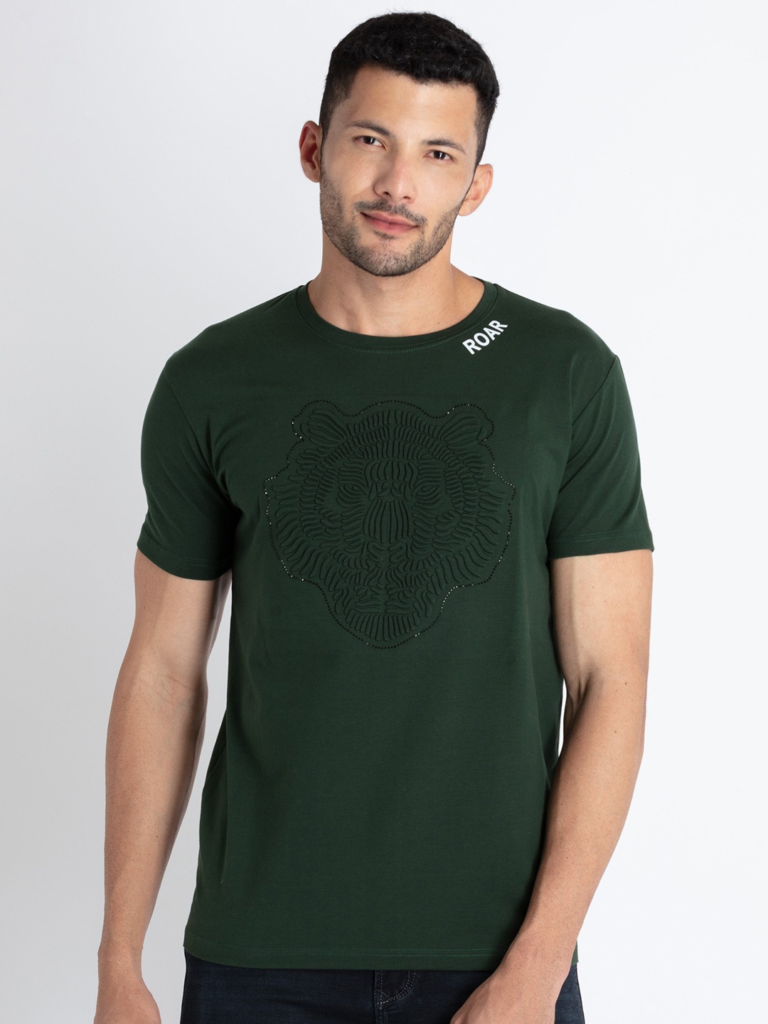

Status Quo Self Design Round Neck T-shirt, Green