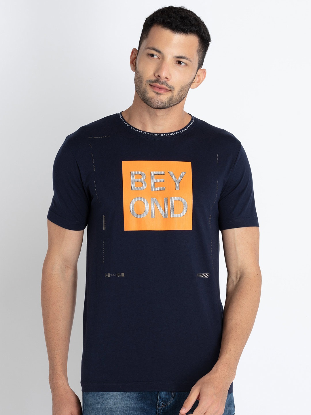 

Status Quo Typography Printed Pure Cotton T-shirt, Navy blue