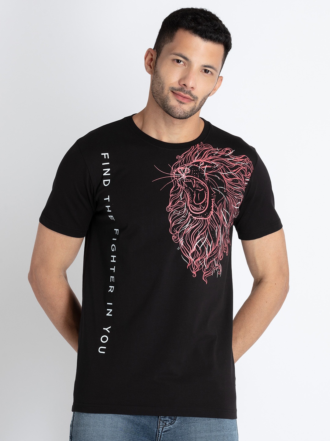 

Status Quo Graphic Printed Round Neck T-shirt, Black