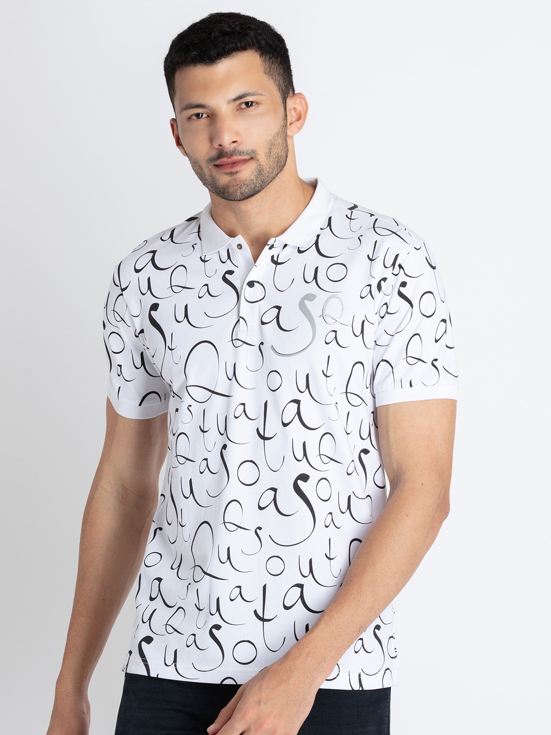 

Status Quo Printed Polo Collar T-shirt, White