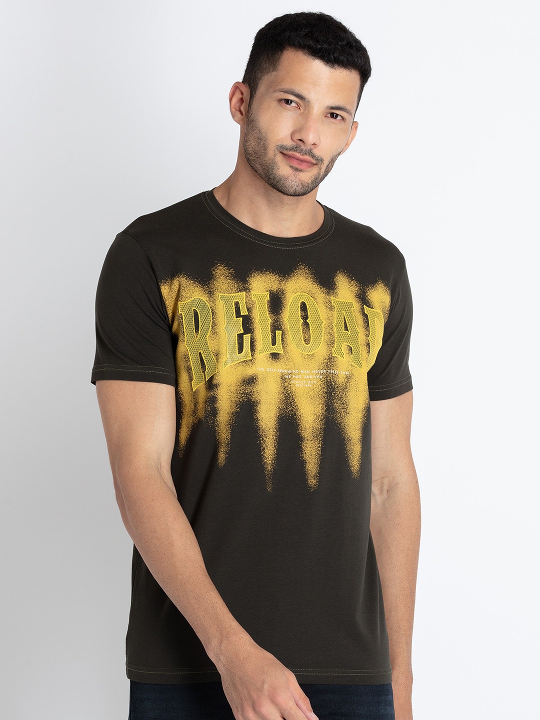 Status Quo Typography Printed Round Neck T-shirt, Olive
