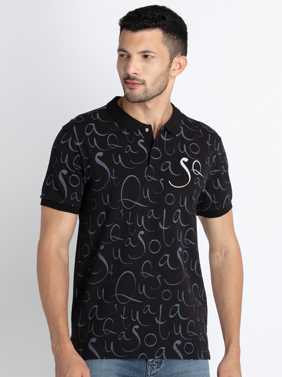 

Status Quo Conversational Printed Polo Collar T-shirt, Black