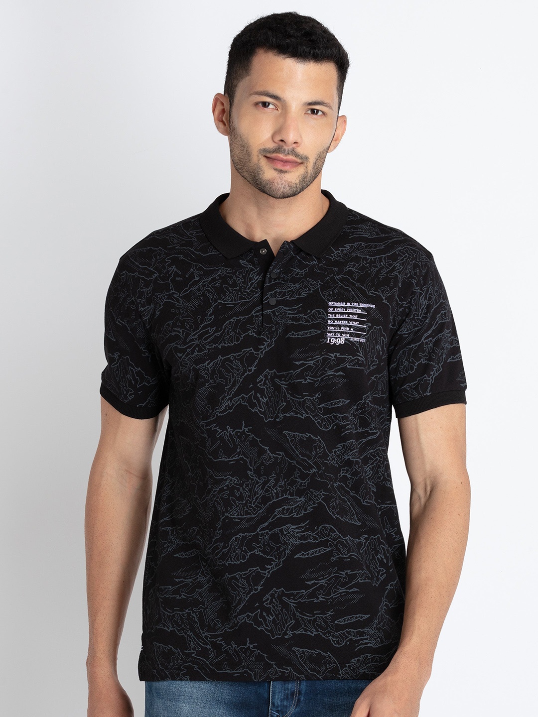 

Status Quo Abstract Printed Polo Collar T-shirt, Black