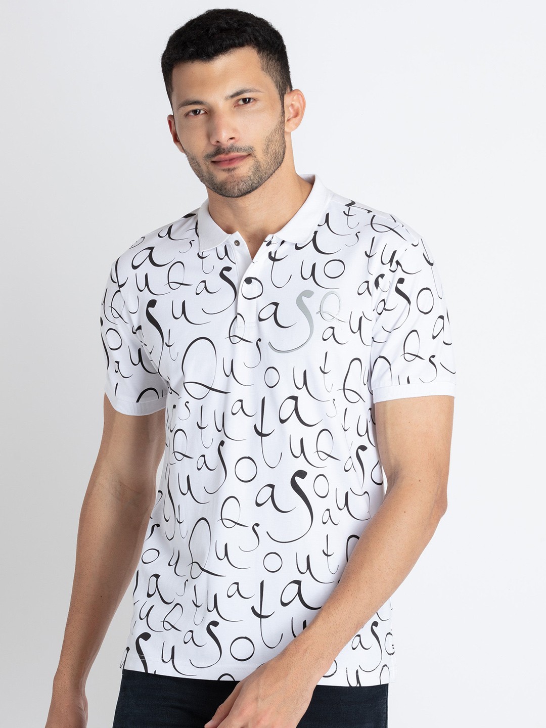 

Status Quo Typography Printed Polo Collar T-shirt, White