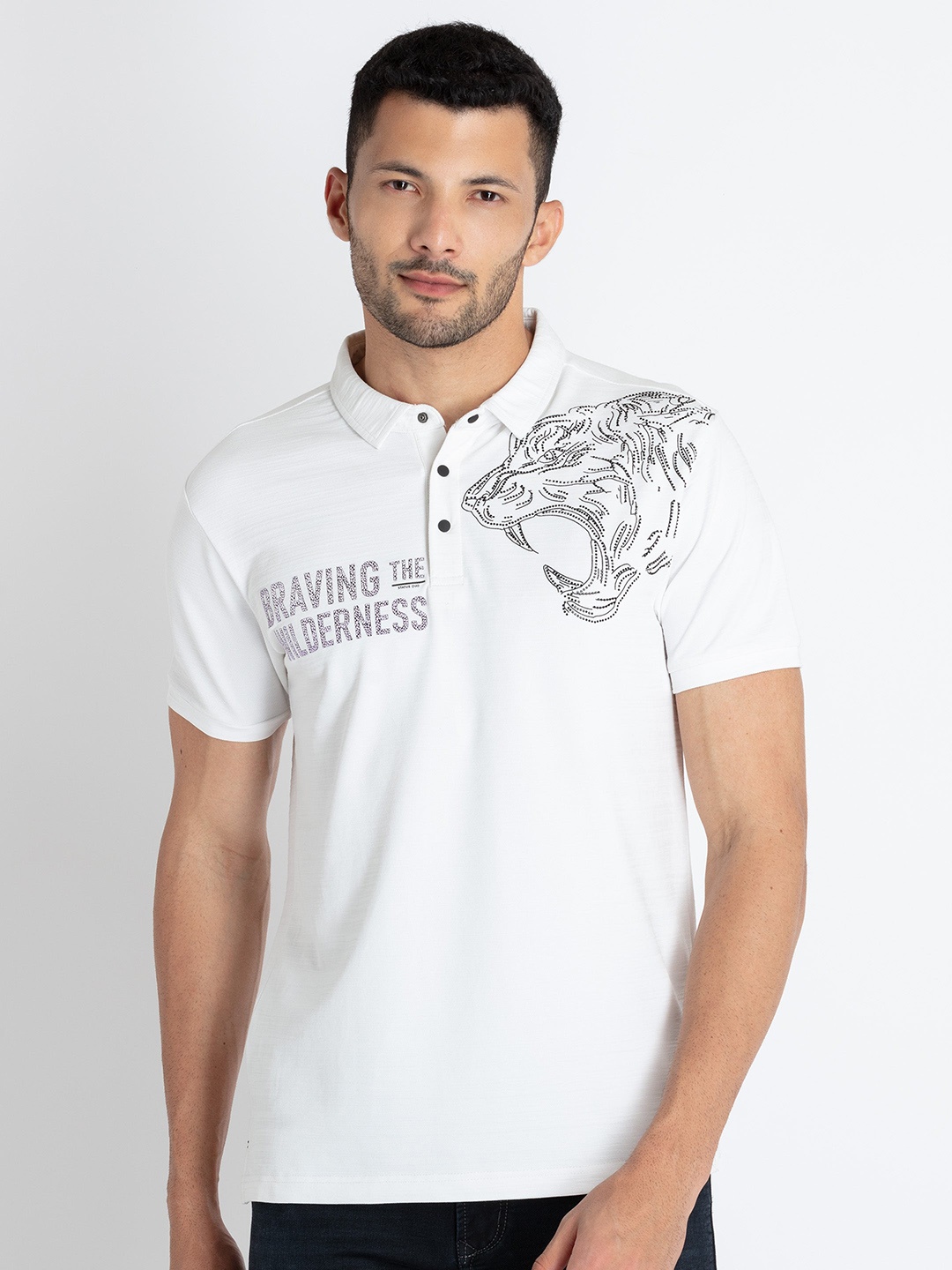 

Status Quo Typography Printed Polo Collar T-shirt, White