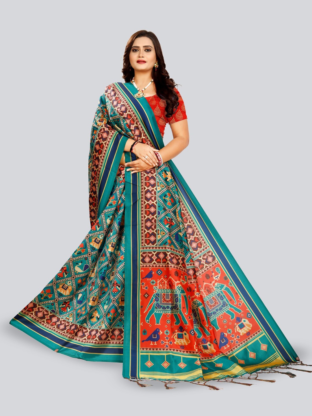 

Kaizen TEXO FAB Ethnic Motifs Tussar Saree, Teal
