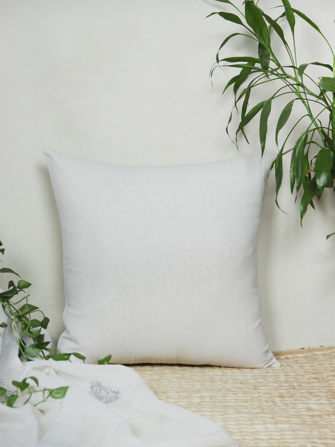 

ZEBA Off White Textured Square Cushion Cover