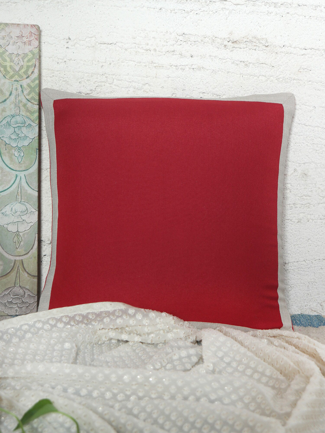 

ZEBA Red & Grey Square Cushion Cover