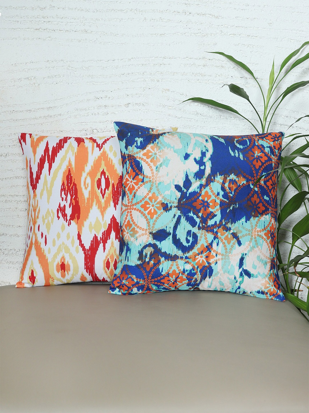 

ZEBA Blue & White 2 Pieces Ethnic Motifs Square Cushion Covers