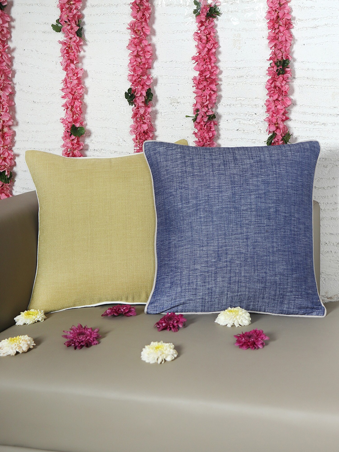 

ZEBA Blue & Green 2 Pieces Square Cushion Covers