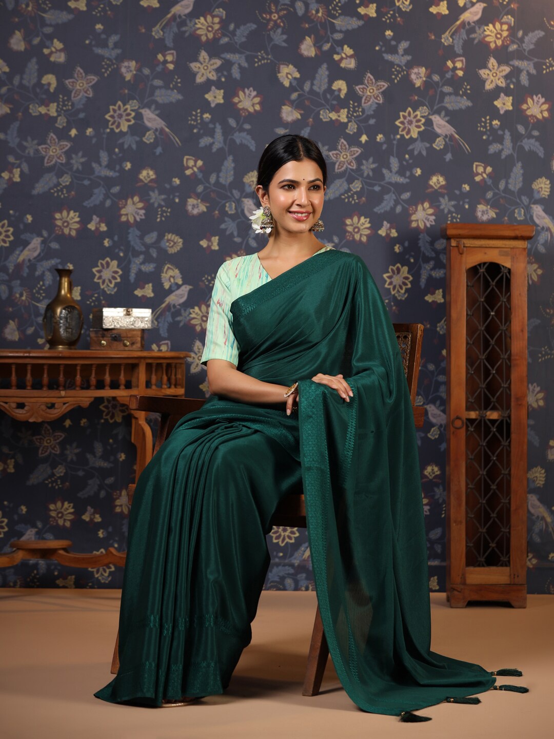 

House of Pataudi Woven Design Art Silk Saree, Green
