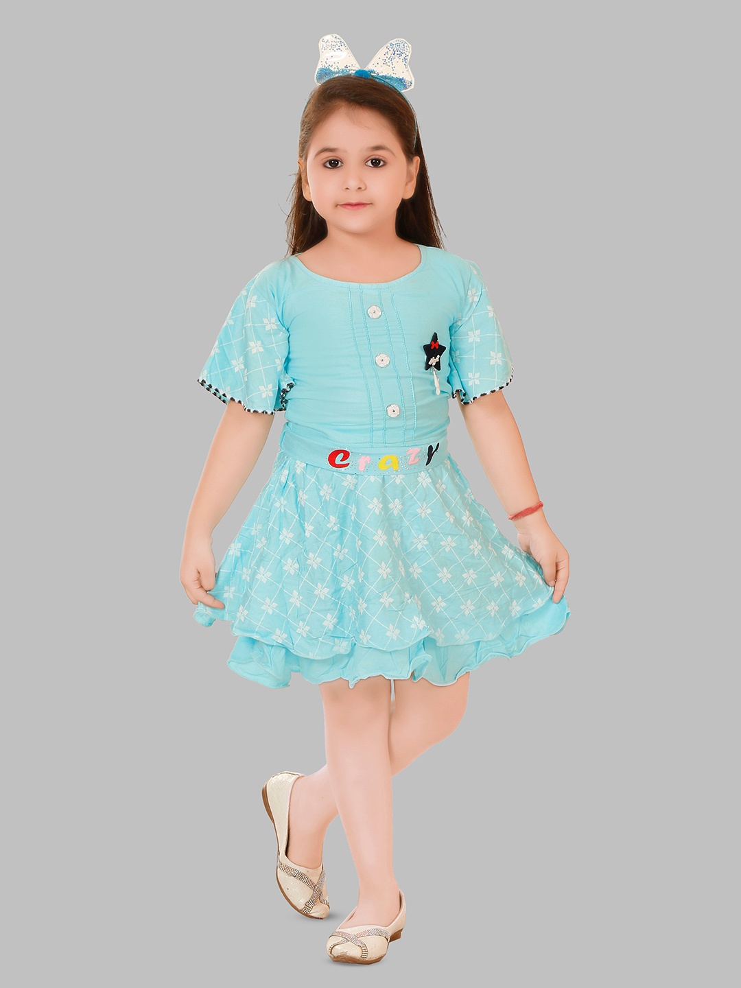 

BAESD Girls Printed Top With Skirt, Blue