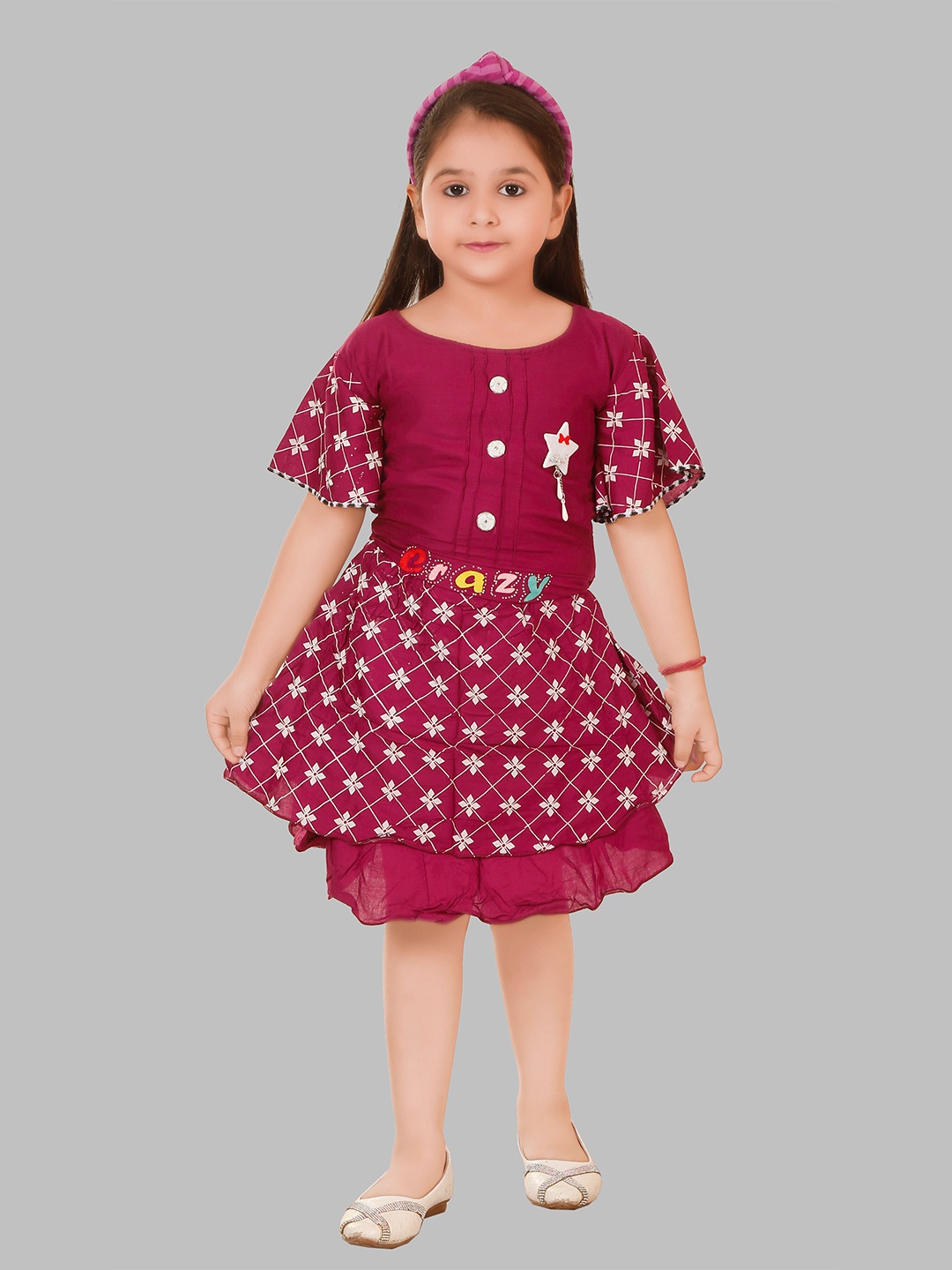 

BAESD Girls Printed Top With Skirt, Maroon