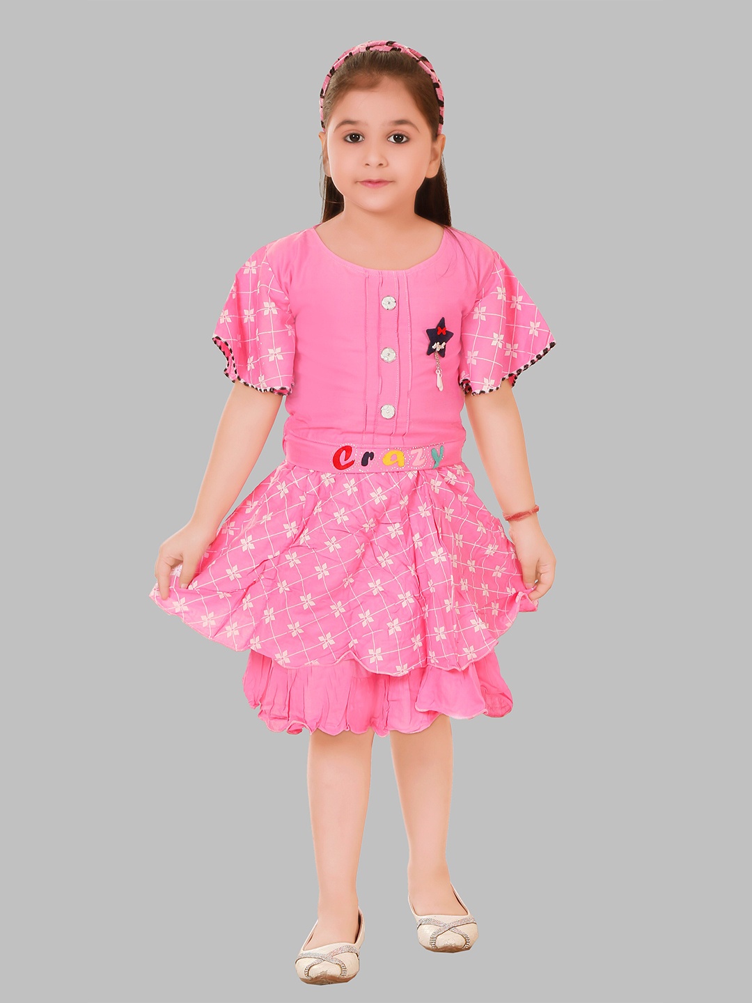 

BAESD Girls Floral Printed Top With Skirt, Pink