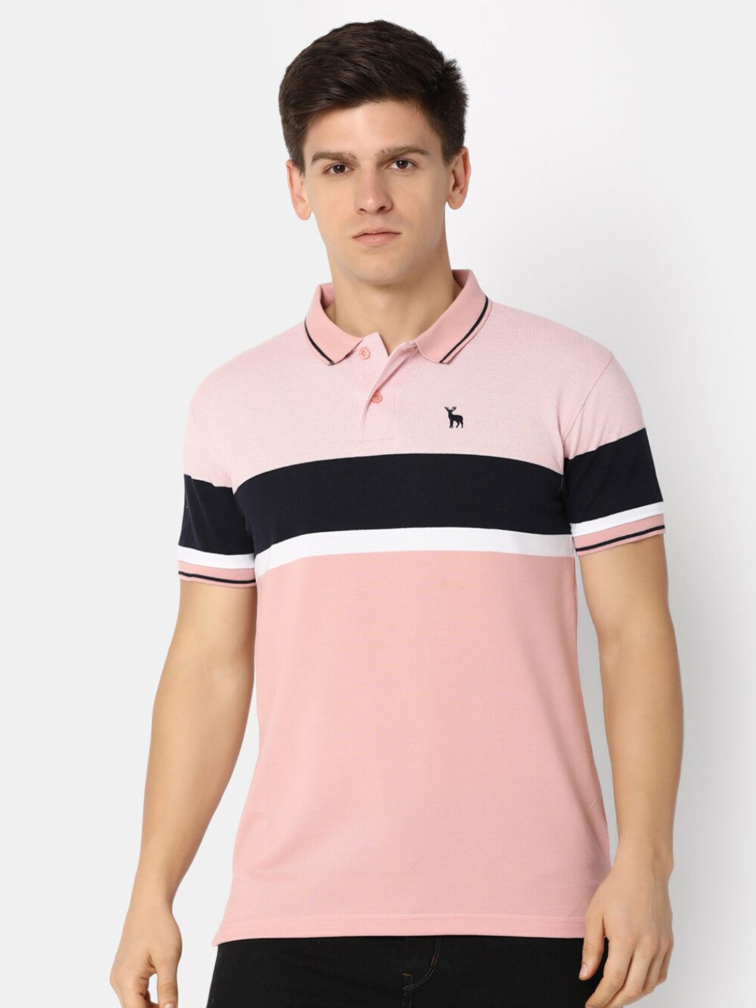 

V-Mart Striped Polo Collar T-shirt, Pink