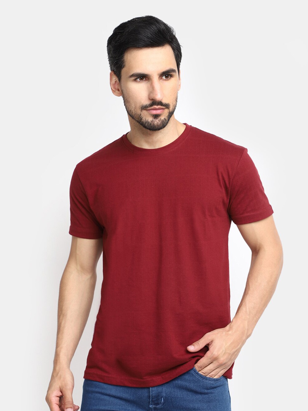 

V-Mart Round Neck Slim Fit Cotton Casual T-shirt, Maroon