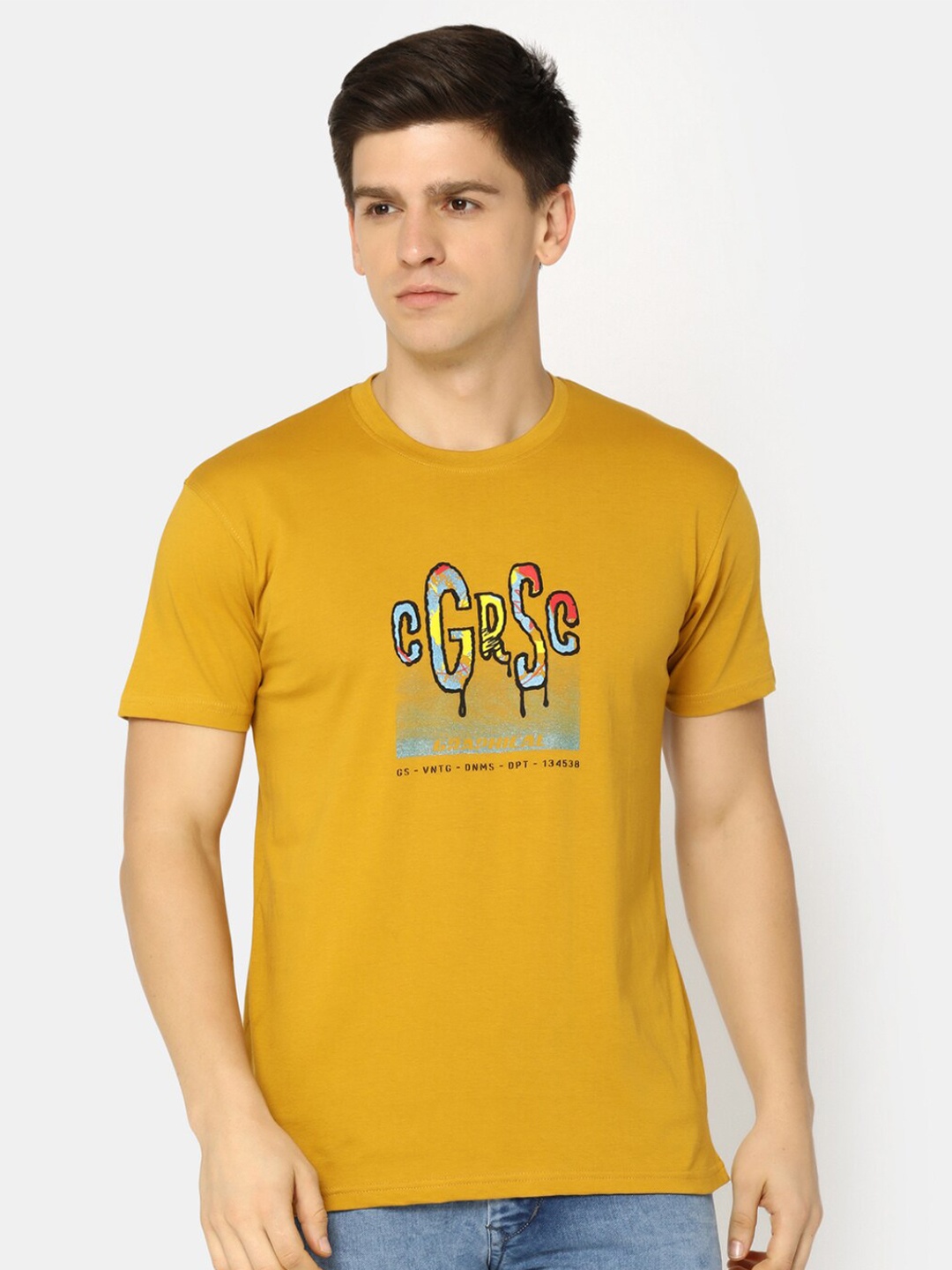 

V-Mart Typography Printed Round Neck Cotton Casual T-shirt, Yellow