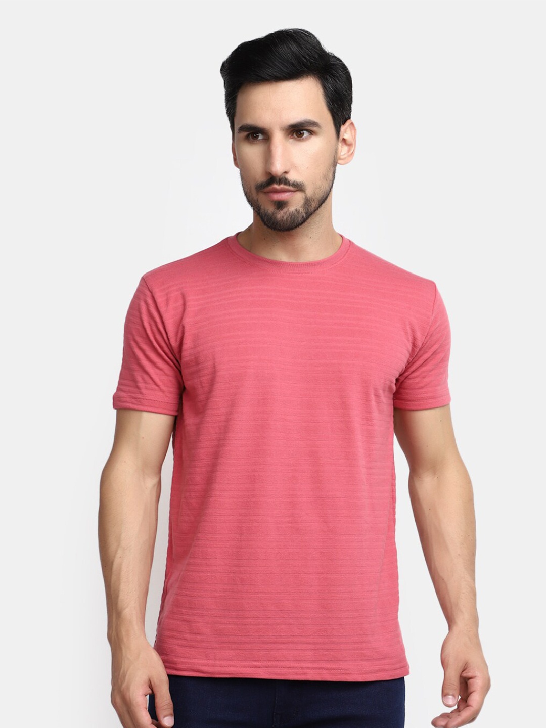 

V-Mart Striped Cotton Regular Fit T-shirt, Pink