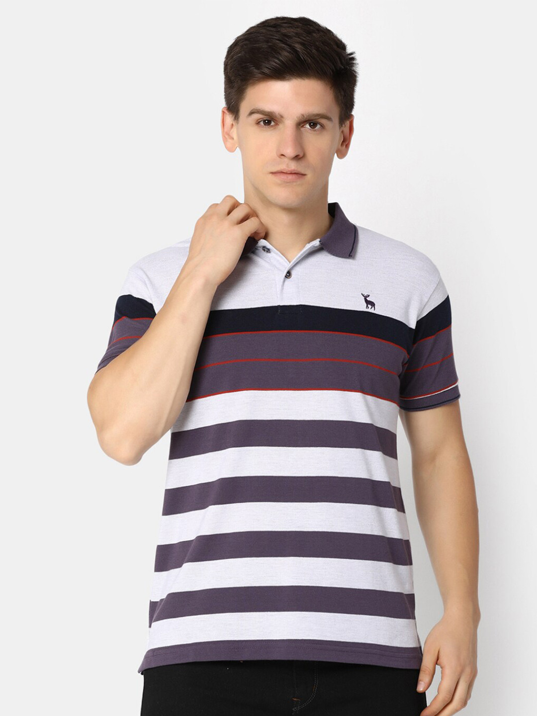 

V-Mart Striped Polo Collar T-shirt, Purple