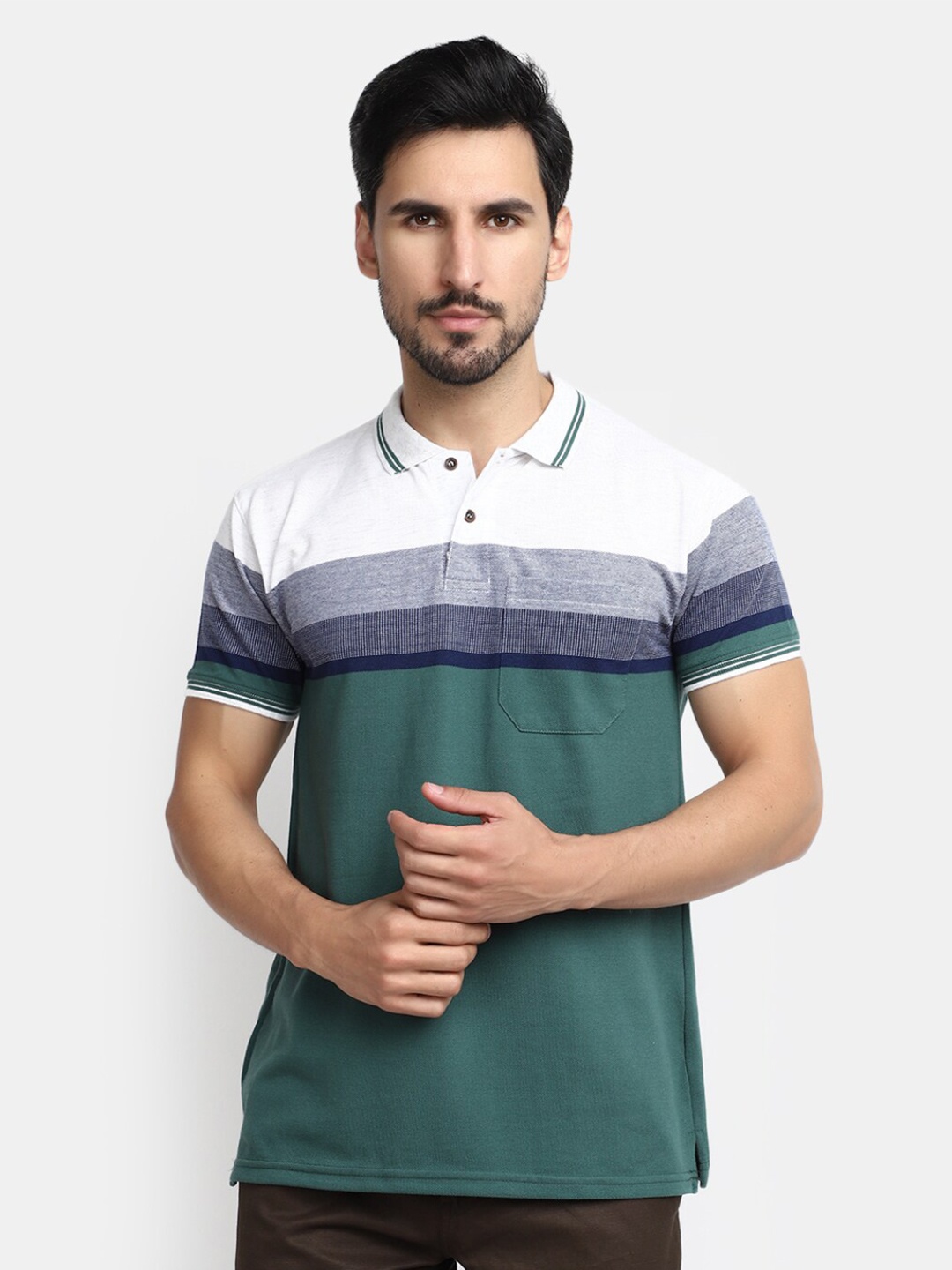 

V-Mart Striped Polo Collar T-shirt, Green