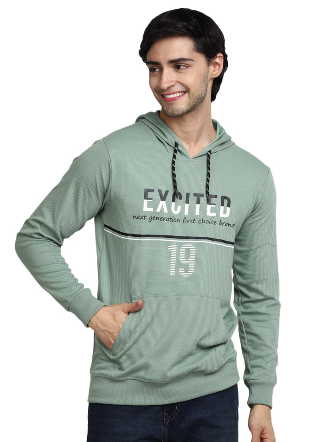 

V-Mart Typography Printed Hooded Cotton Sweatshirts, Green