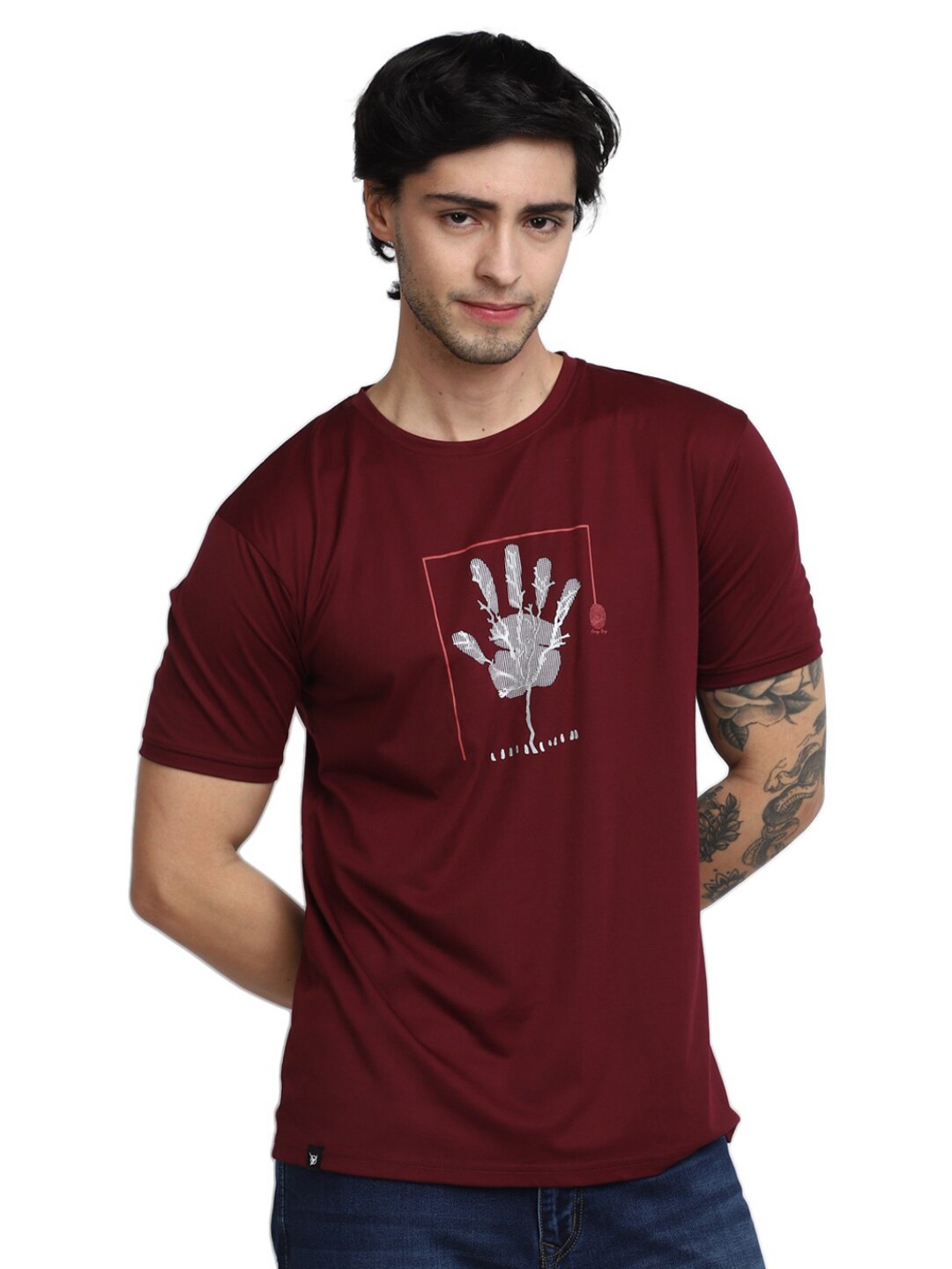 

V-Mart Graphic Printed Slim Fit Cotton T-shirt, Maroon