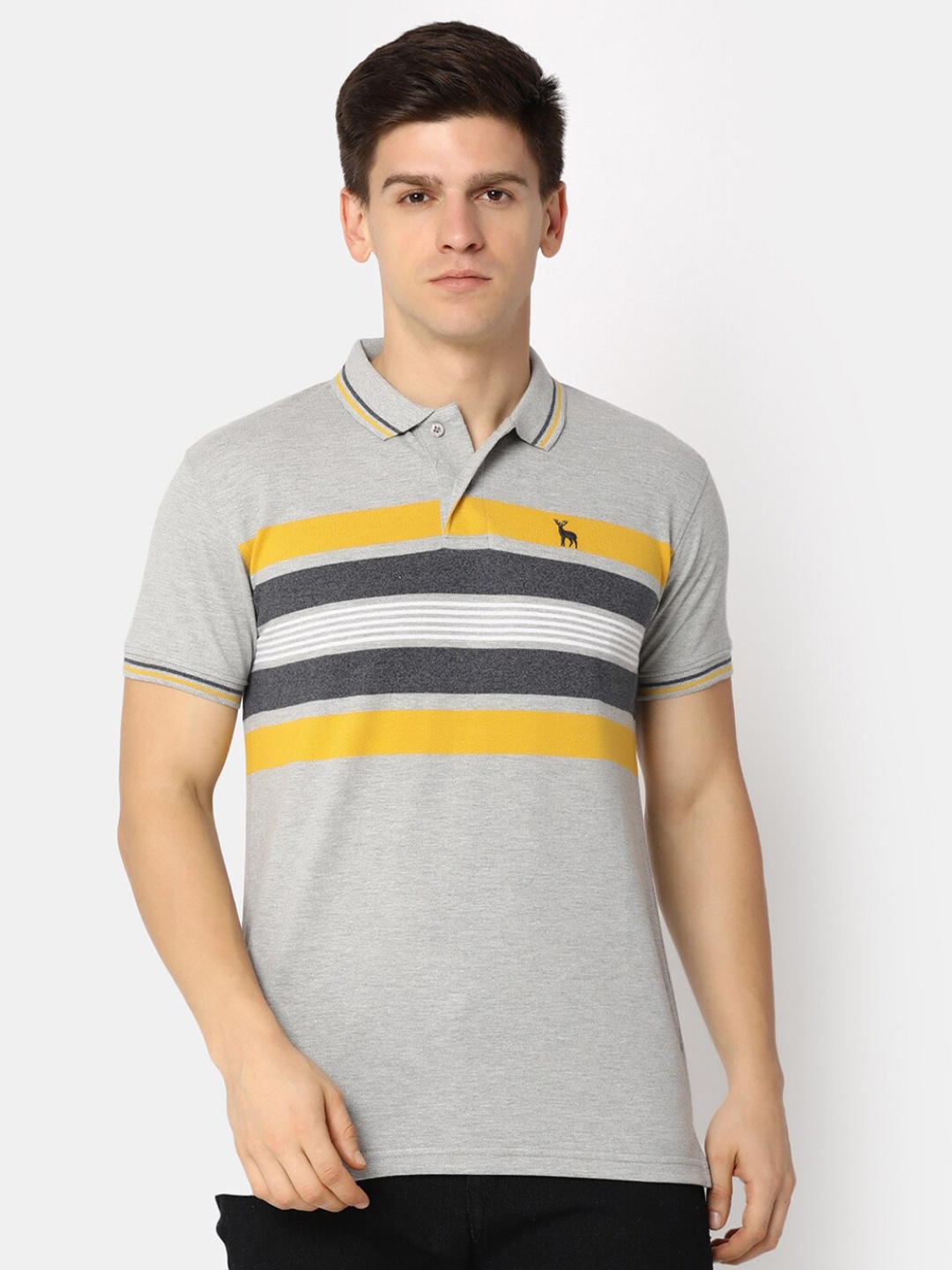 

V-Mart Striped Polo Collar T-shirt, Grey