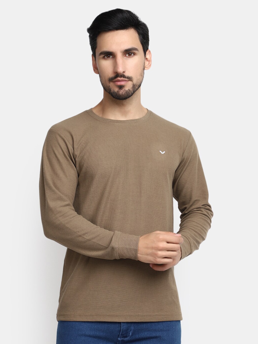 

V-Mart Round Neck Slim Fit Cotton Casual T-shirt, Khaki