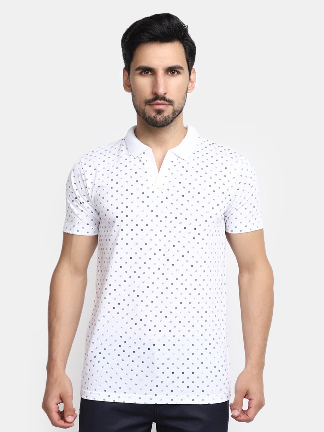 

V-Mart Conversational Printed Polo Collar Slim Fit Cotton T-shirt, White