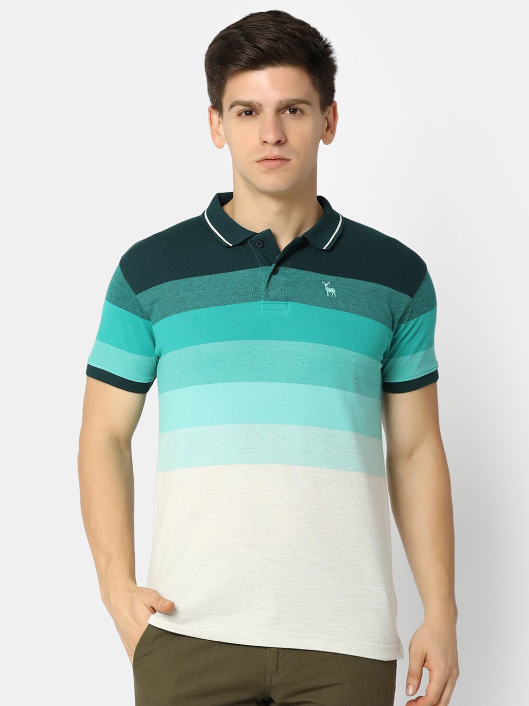 

V-Mart Striped Polo Collar T-shirt, Green