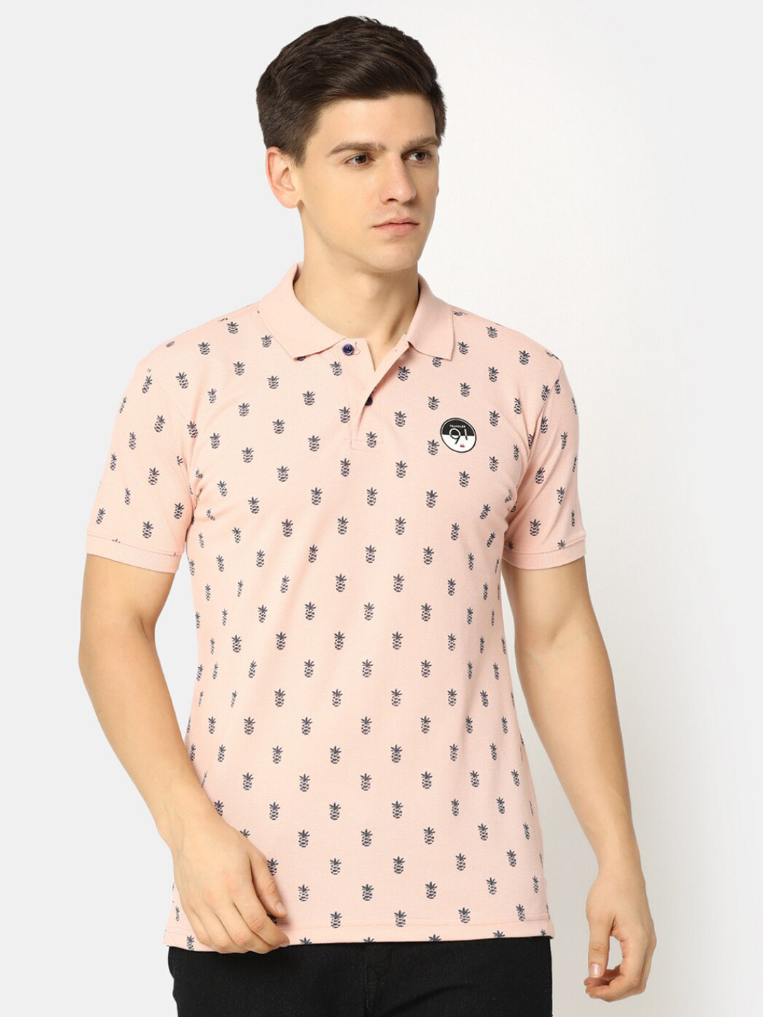 

V-Mart Conversational Printed Polo Collar Cotton T-shirt, Pink