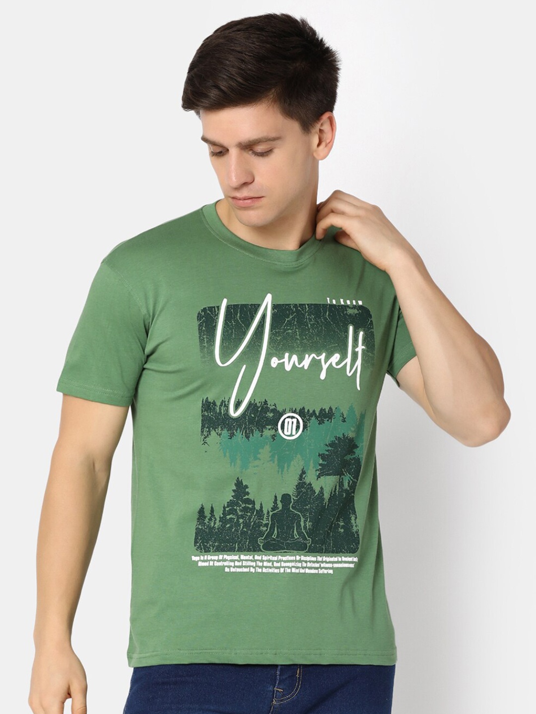 

V-Mart Typography Printed Cotton T-shirt, Green