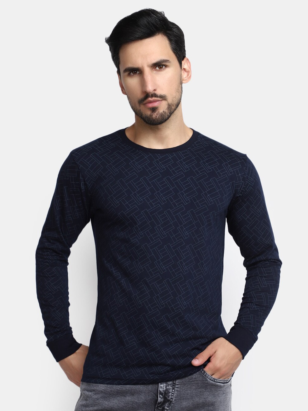 

V-Mart Geometric Printed Round Neck T-shirt, Blue