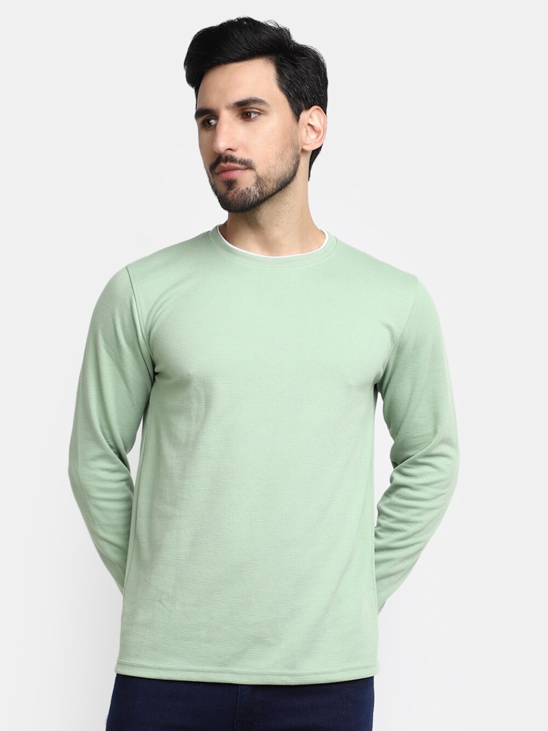 

V-Mart Round Neck Long Sleeves Cotton T-shirt, Green