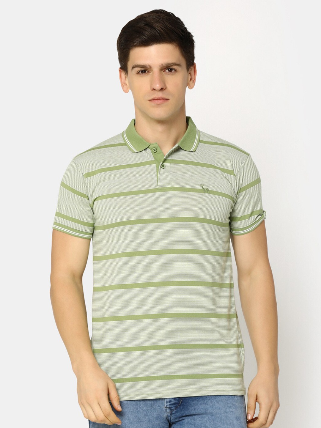 

V-Mart Striped Polo Collar Cotton Regular T-shirt, Green