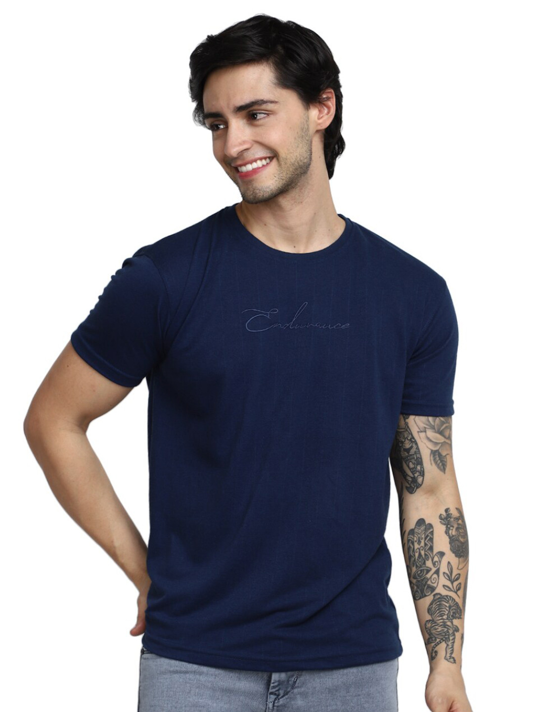 

V-Mart Round Neck Embroidered Regular fit Cotton T-shirt, Blue