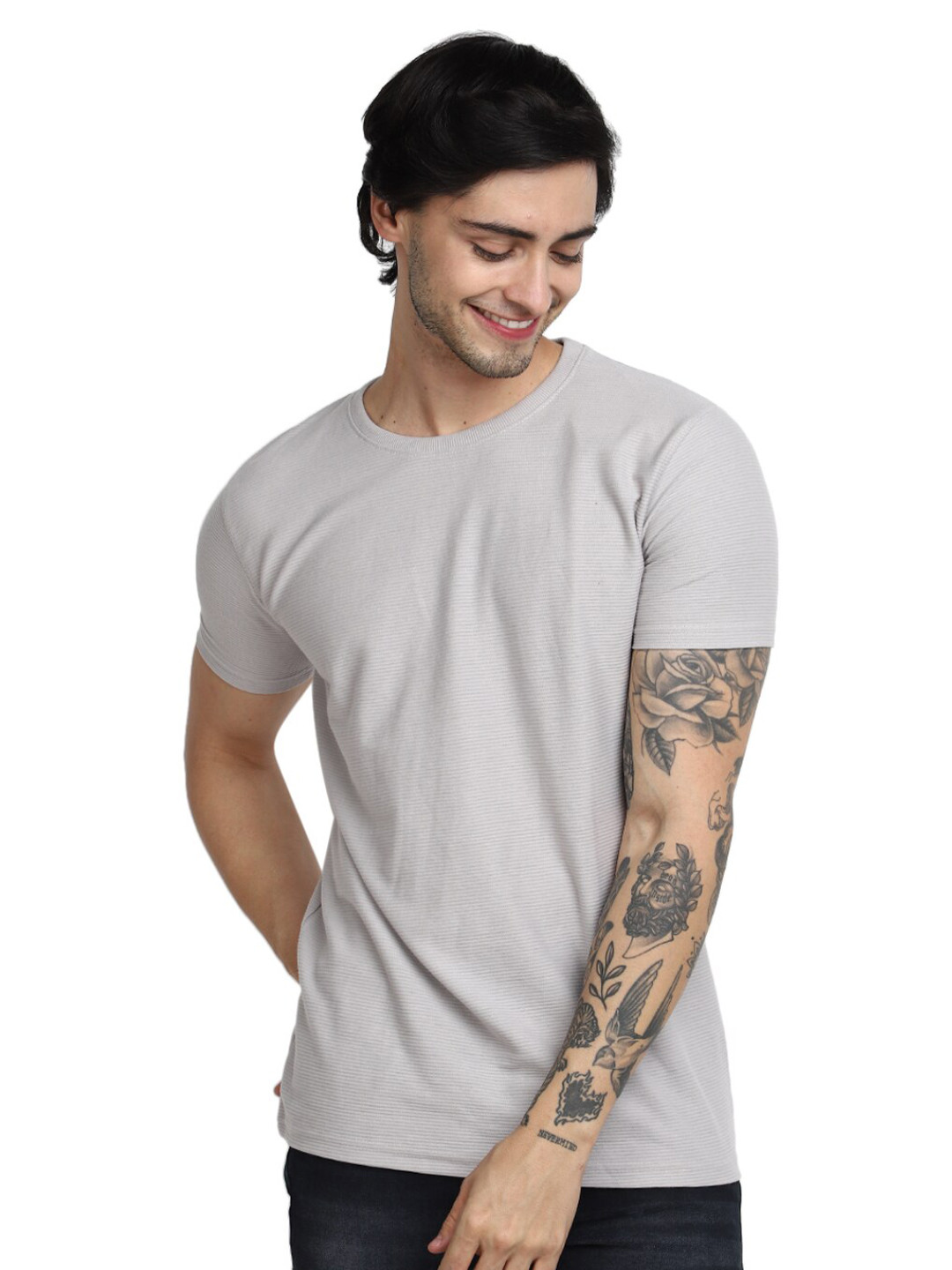 

V-Mart Round Neck Slim Fit Cotton Casual T-shirt, Grey