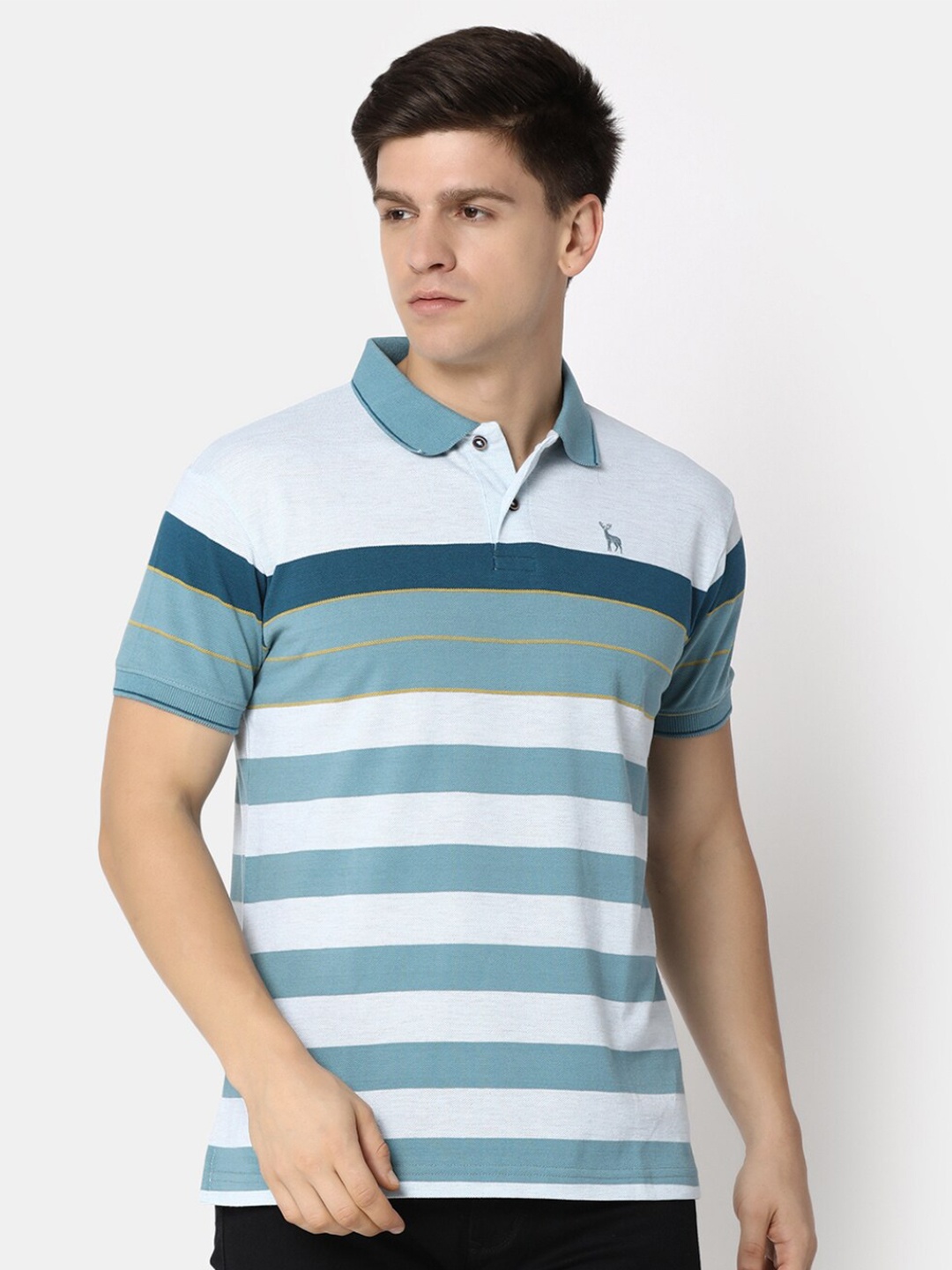 

V-Mart Striped Polo Collar T-shirt, Green