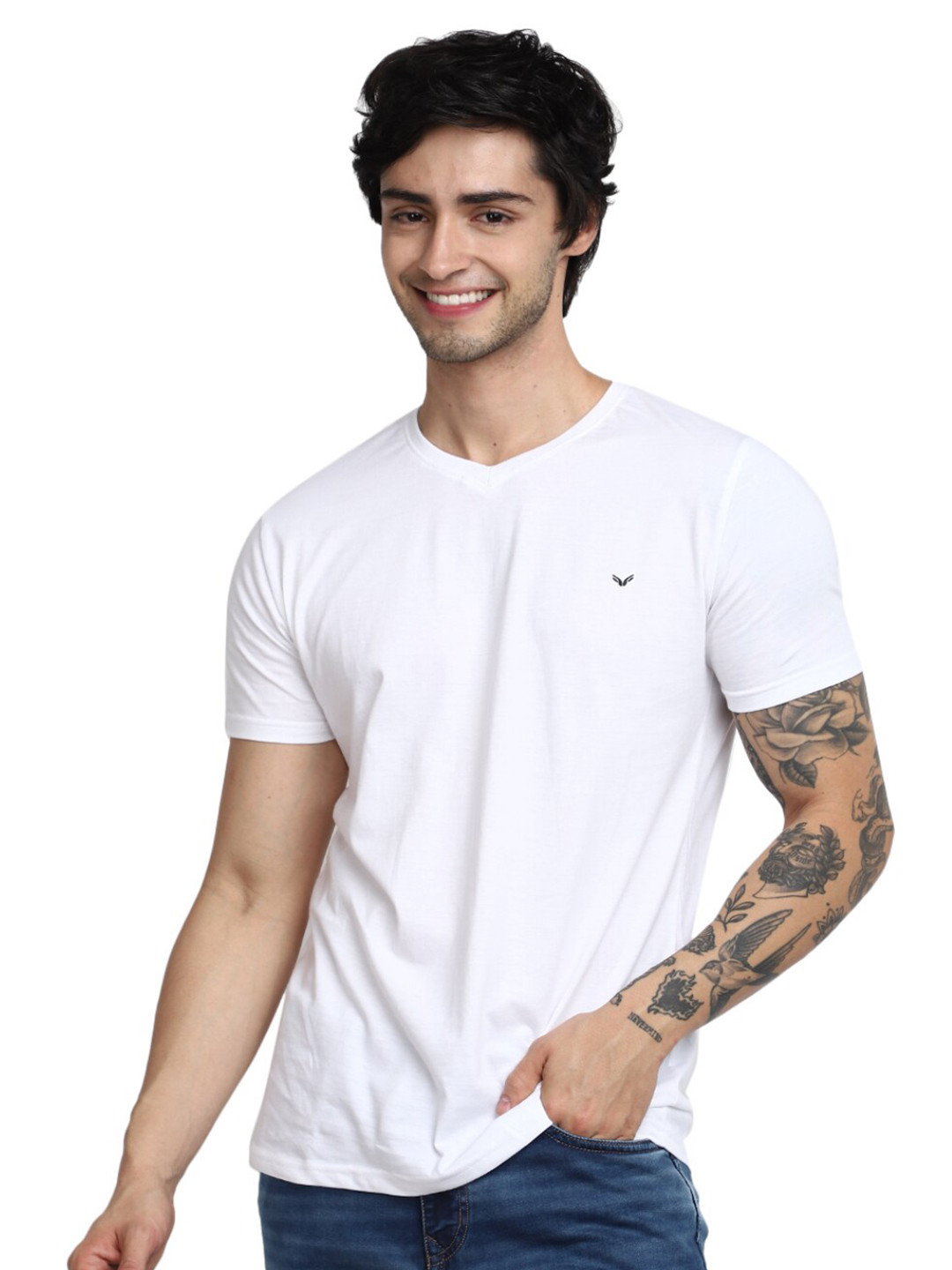 

V-Mart Slim Fit V-Neck Cotton Casual T-shirt, White